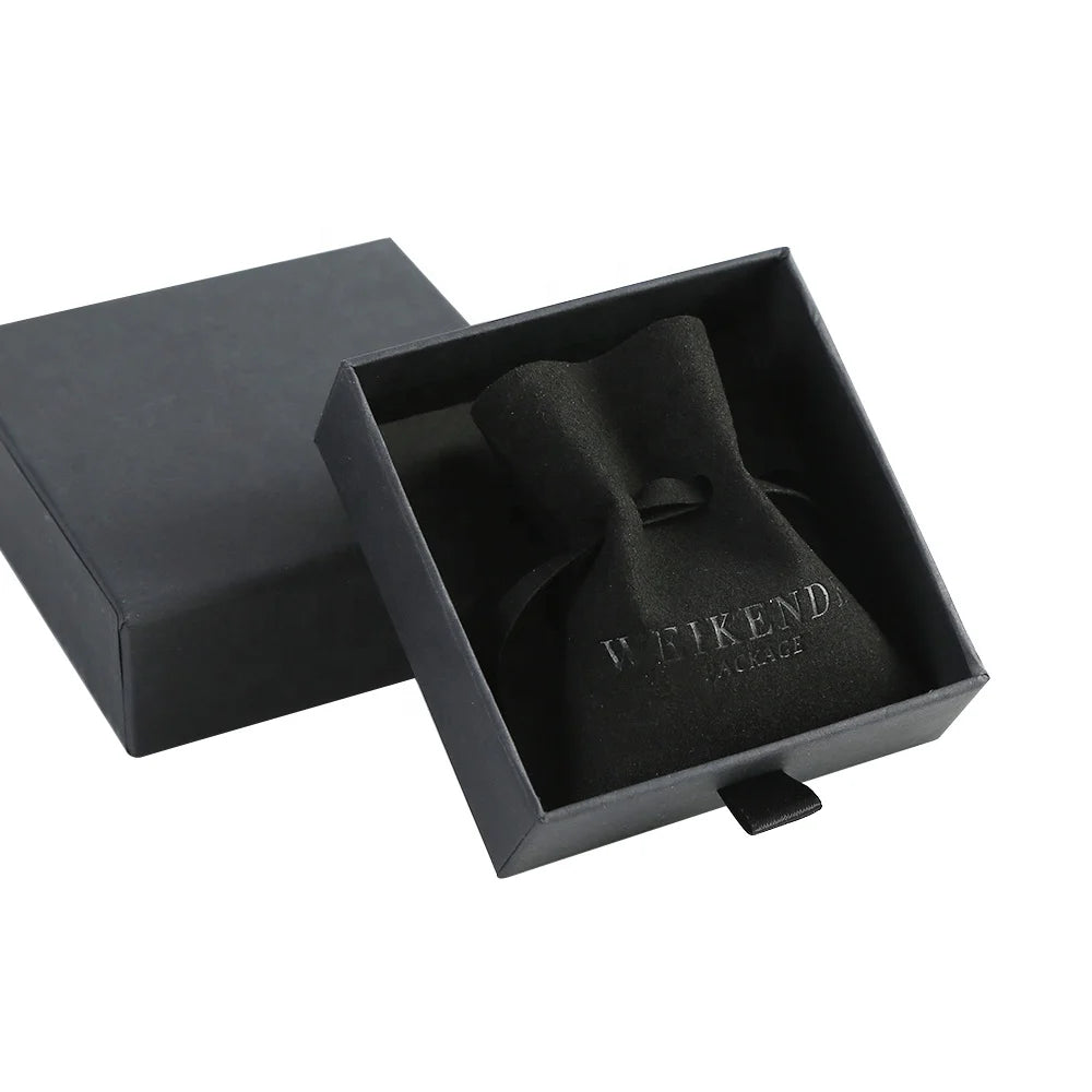Custom Logo 7*8cm Black Drawstring Jewelry Pouch Small Gift Watch Necklace Container with Luxury Touch