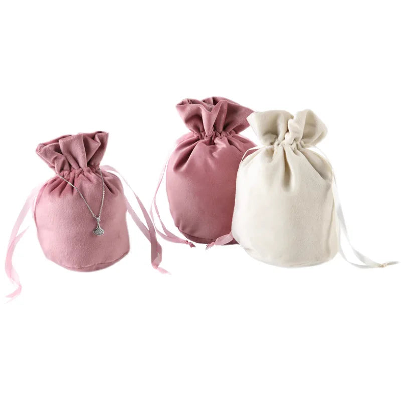 Custom Label Round Bottom Drawstring Soft Velvet Wedding Favor Bags for Candy Gift