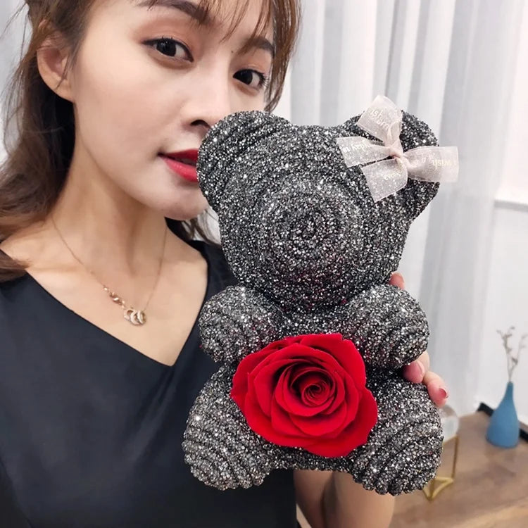 Valentine's Day Gift Preserved Flower Bear Immortal Flower Everlasting Eternal Flower Rose Teddy Bear