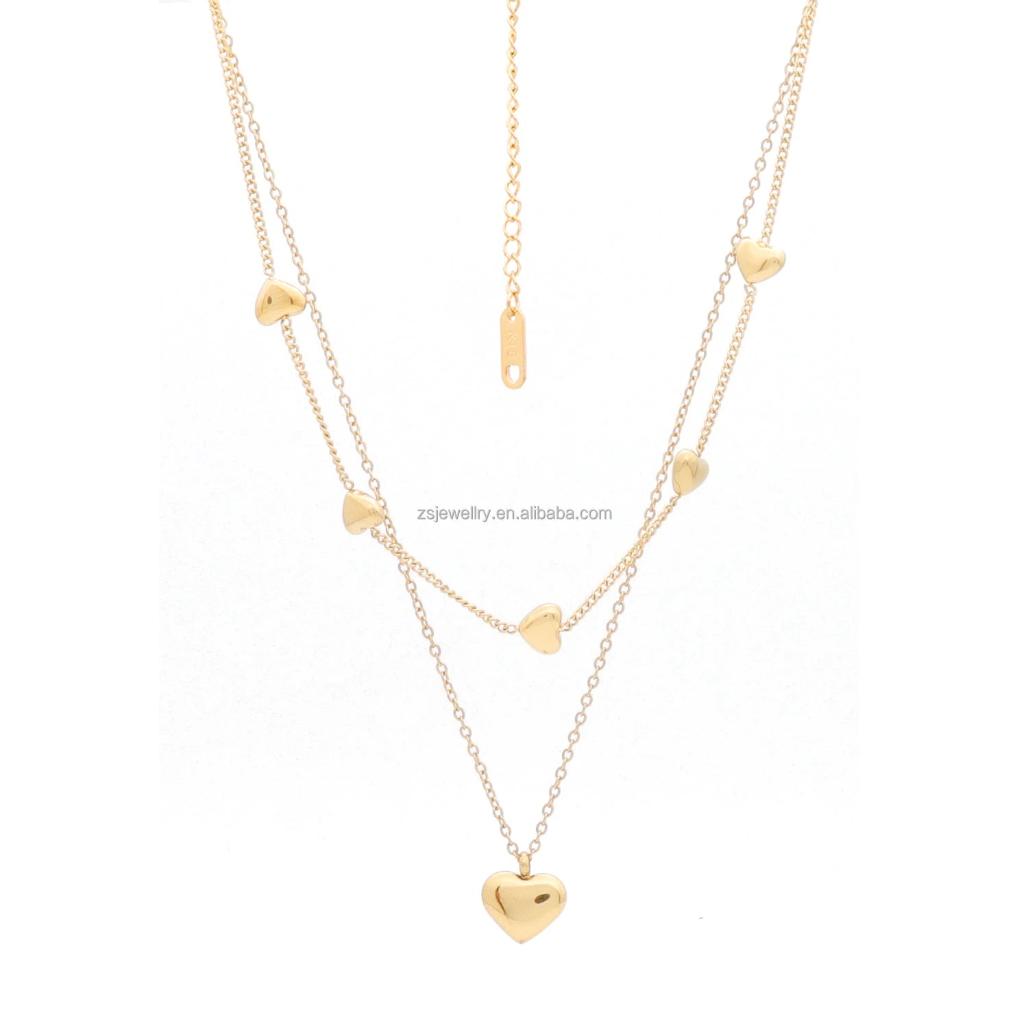 18K Love Heart Gold Plated Girl Custom Stainless Steel Signature Kundan Design Double Layered Jewelry Long Bead Necklaces