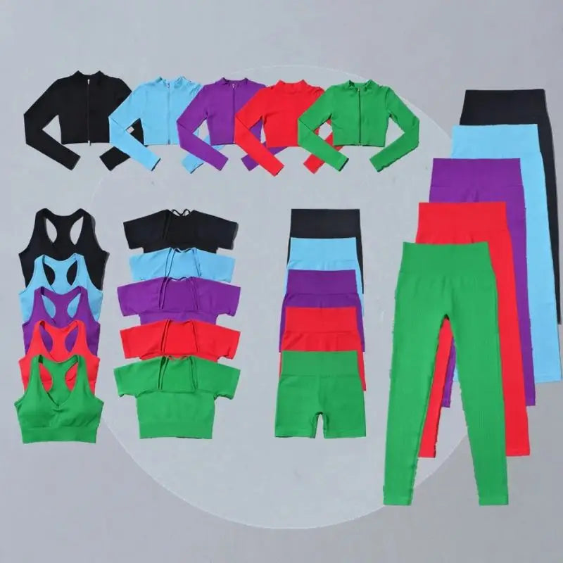 Seamless Solid Pattern Women's Sportswear Workout Gym Fitness Sets Ropa Deportiva for Women