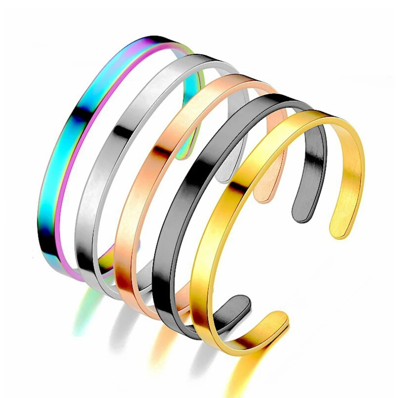 Blank 6mm Width 5 Colors Men Personalized Engraved Bangle for Women Girls Stainless Steel Cuff Bangle