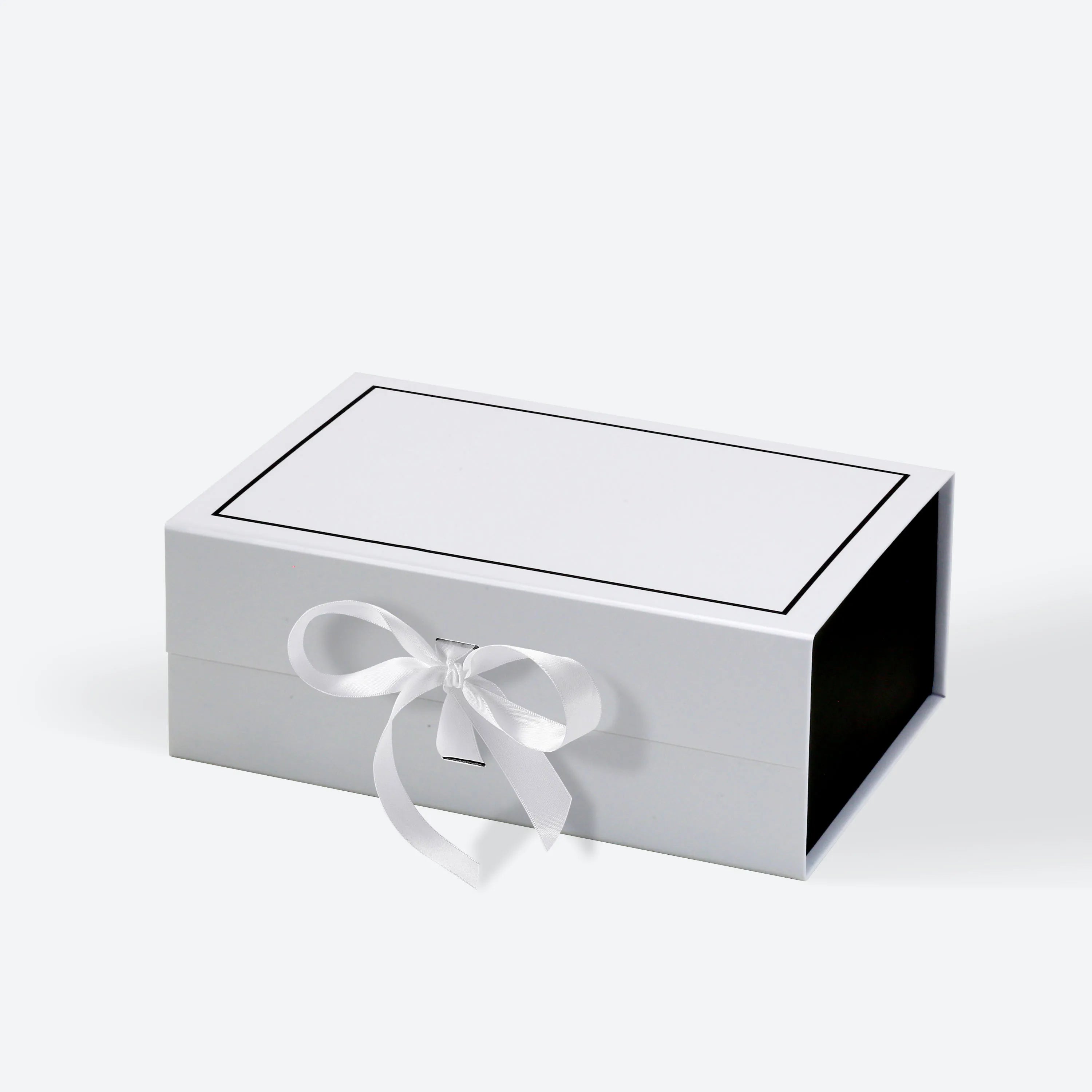 Cardboard A5 Deep Size Magnetic Closure Lid Ribbon Gift Hamper Box with Black Border
