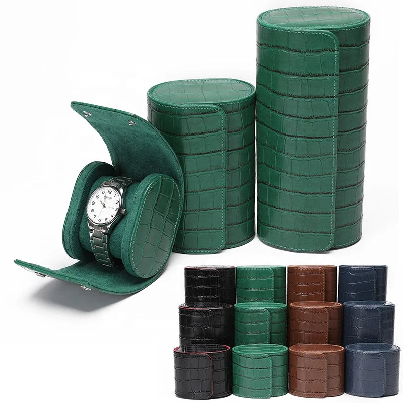 Vintage Brown Blue Green Black Crocodile PU Leather Watch Box Handmade Luxury Watches Storage Roll