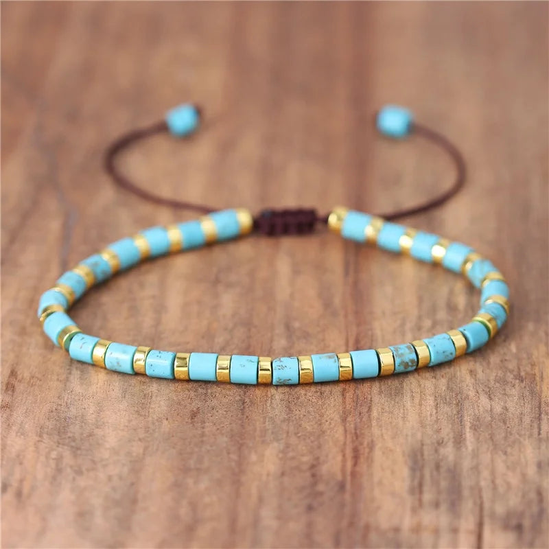 4mm Gemstone Beads Dainty Bracelet for Women Handmade Semi-precious Tube Beaded Adjustable Healing Stone Bracelet Jewelry