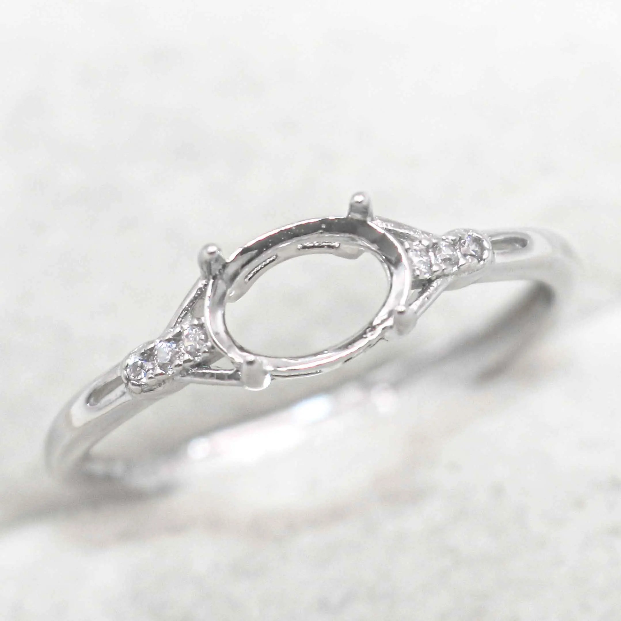 Sterling Silver 5*7mm Semi Mount Ring Frame Empty Blank Support Claw Setting S925 Base Holder Without Center Stone for DIY Inlay