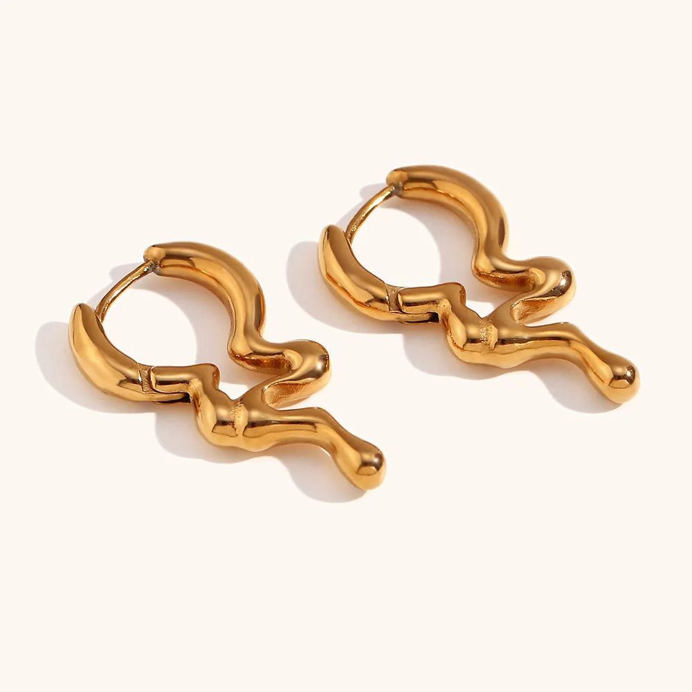 ERESI Melting Style Waterproof 18K Gold Plated Huggie Earring Waterproof Stainless Steel Jewelry Hoop Earrings Wholesale