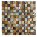 Classic Brown Glossy Square Crystal Glass and Nature Stone Mosaic Tiles for Bathroom 2x2 Black Wall Floor Tile Mosaic for Sale