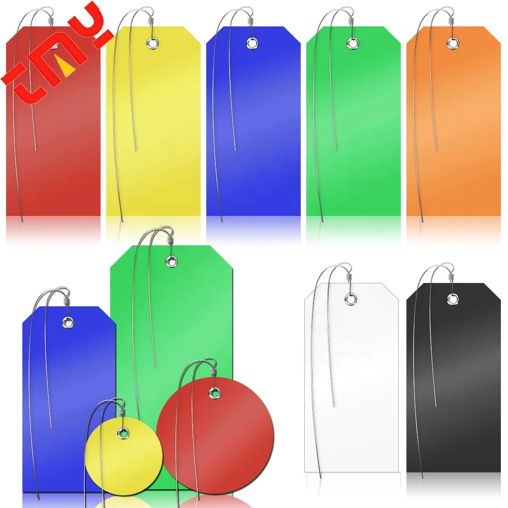 100 Piece 6 1/4 Inch Outdoor Large Warehouse Equipment Shipping Blank Writable Waterproof Packaging Label Plastic Tag with Wire