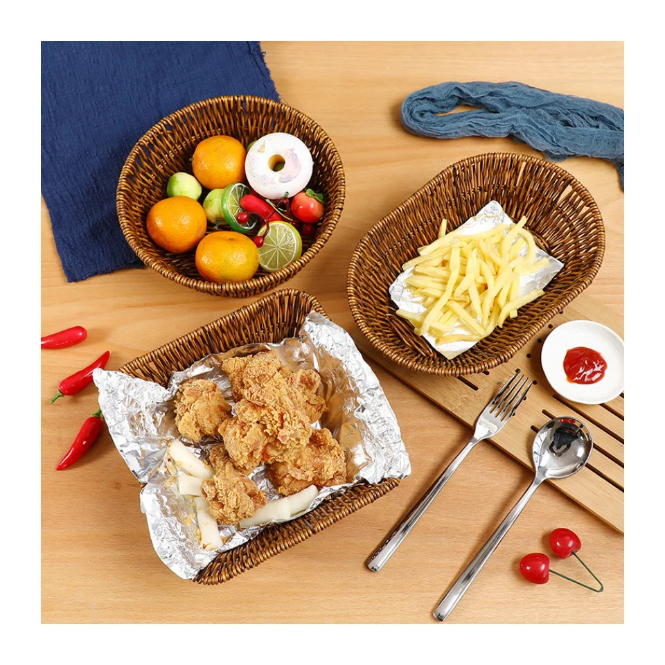 Plastic Woven Vegetable Fruit Basket Bread Snack Bowl Storage Fried Bhicken French French Fries Storage Basket Plate