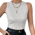 Fangxin 2024 Summer Fashion Top Shirts Women Elegant Sleeveless Silver Sequin Tank Top