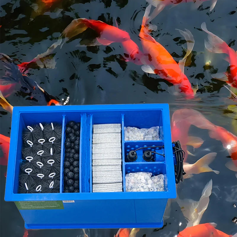 QLOZONE Koi Pond Drum Filter 5000L/H Food Grade PP Material Fish Tank Garden Pond Filtration System Indoor/Outdoor Use 110-240V