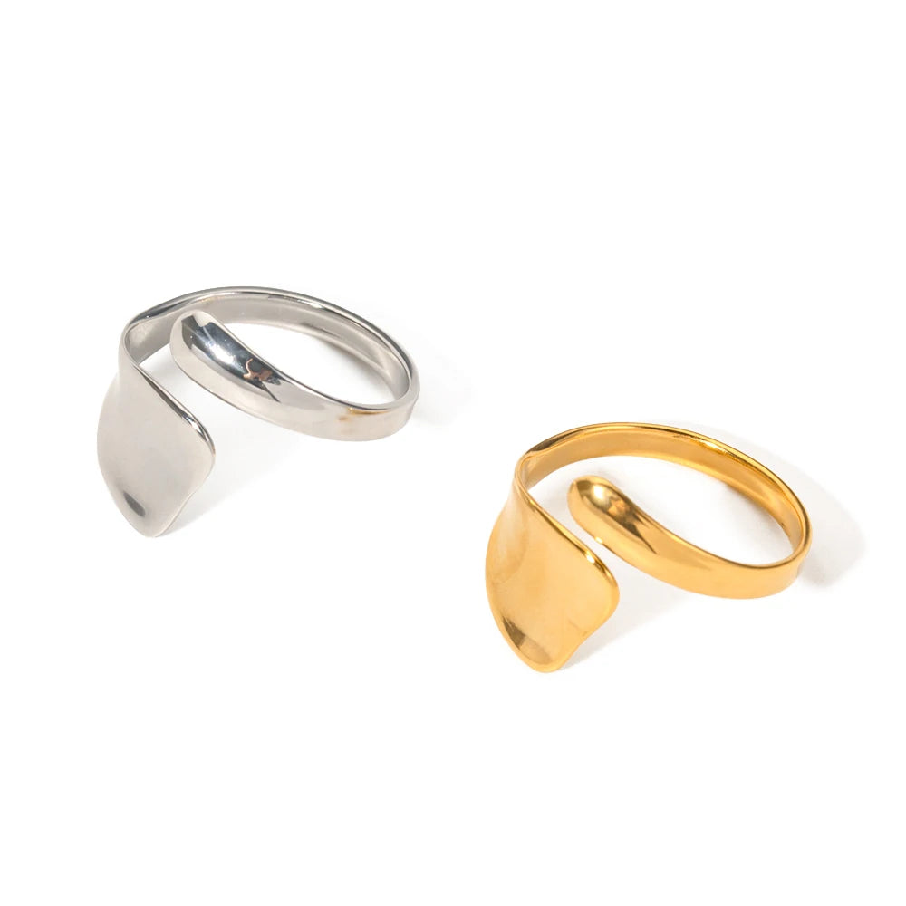 Geometric Stainless Steel Gold Silver Plated Adjustable Rings Finger Jewelry Chunky Irregular Open Rings for Girls MegaBDM