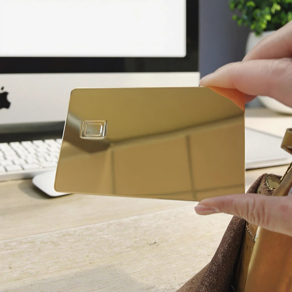 Debit ATM VISA Cards With Chip Slot and Magnetic Stripe Blank Rainbow  24 k Gold Mirror Metal Credit Card