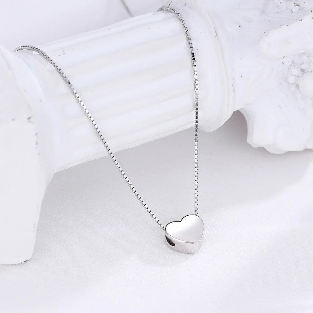 Minimalist Heart Choker Necklace Smooth Heart Shaped Pendant Necklace S925 Sterling Silver Heart Necklace for Women Promotion