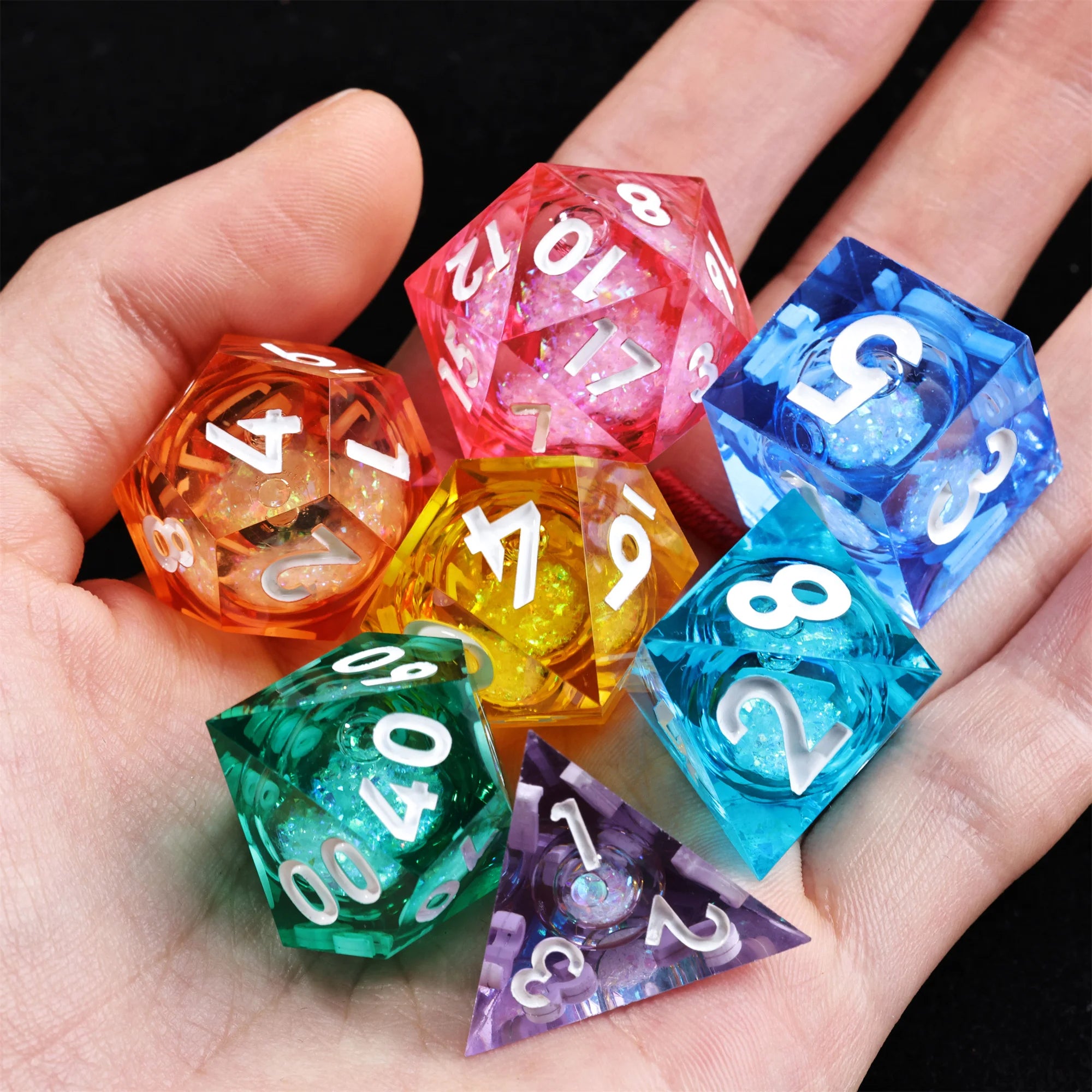 MINI PLANET Polyhedral Liquid Core Dice for TRPG Board Game DND Dice Set 7pcs Wholesale Custom Resin Dice With Sharp Edges Games