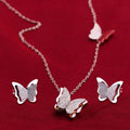 Fashion Non Tarnish Silver 18K Gold Plated Stainless Steel Butterfly Pendant Earring Necklace Jewelry Set for Women