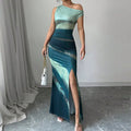 Custom One Shoulder Shorts Sleeve Floor- Length Dress Evening Dresses for Women