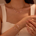 2025 Romantic Pink Flower Beaded Shell Pearl Stainless Steel Charm Necklace and Chain Bracelet for Spring Summer Jewelry Set