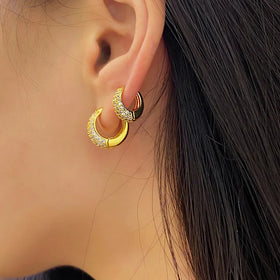 2 Sizes Super Shiny Zircon Small Hoop Earrings Circle Gold Plated Huggies Earrings for Women Romantic Luxury Korean Jewelry Hot