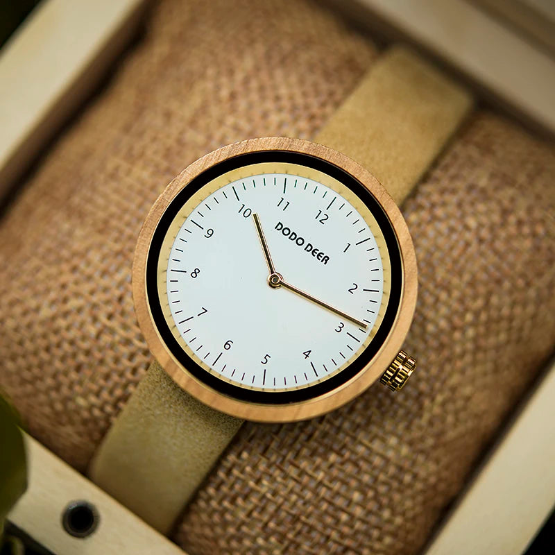 Vintage Charm Fashion Antique Wooden Leather Strap Watch Pointer Dial MIYOTA Movement Private Label Women's Luxury Surprise Gift