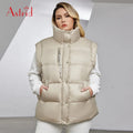 Women's Fashion High Neck Zipper Cropped Puffer Vest Jacket Plus Size Coats