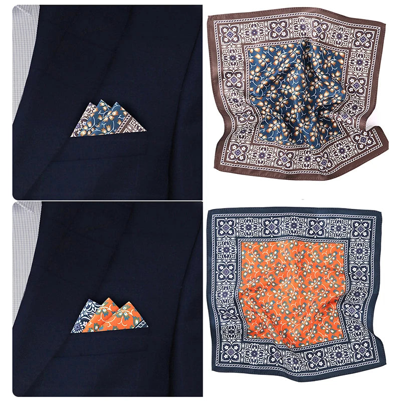 Large Stock New Men Multicoloured Floral Pocket Square Handkerchief Soft Colored Polyester Hankies for Party Wedding