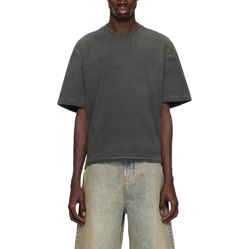 TOPSHOW Custom Boxy Men Cotton Blank Drop Shoulder Short Sleeve T-shirt Plain Acid Wash T Shirt for Men