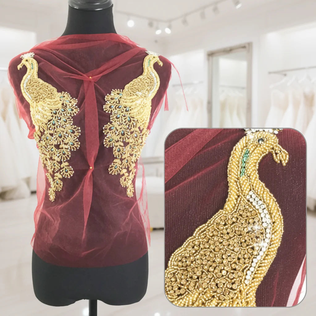 W012 Handmade Crystal Lace Beaded Bridal Wholesale Rhinestone Applique Patch Rhinestone Bodice Applique