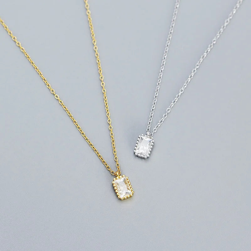 Wholesale 925 Sterling Silver Necklace Jewelry 18K Gold Plated 925 Silver square Zircon Pendant Necklace Women