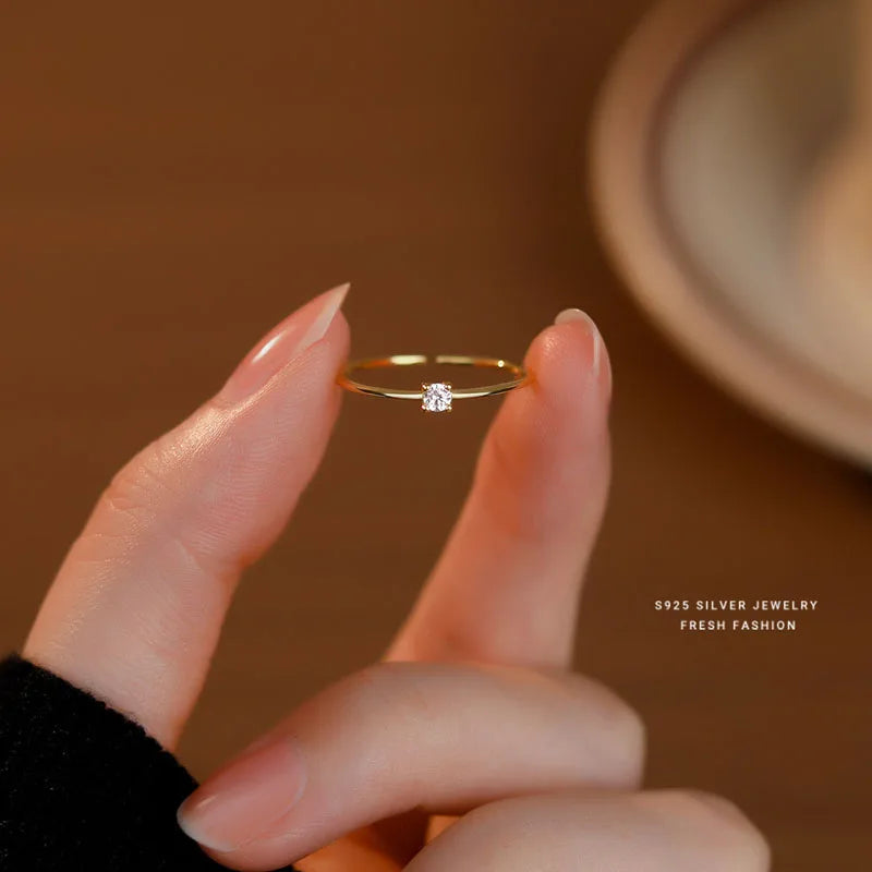 18K Gold Plated Square Shape Zircon Wedding Joint Rings for Girl Women 925 Sterling Silver Fine Jewelry Gifts