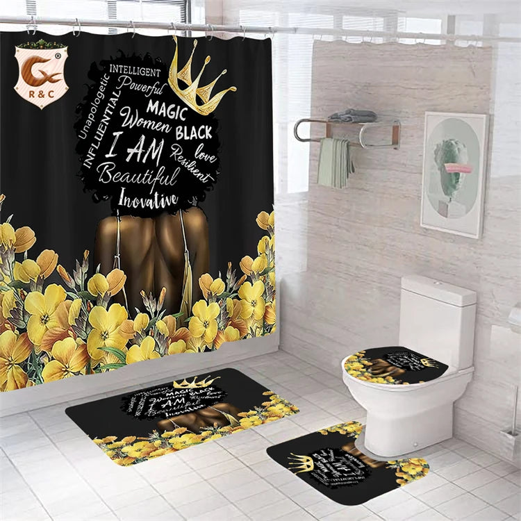 Bathroom Rug With Shower Curtain With 3d Digital Printing for Bathroom