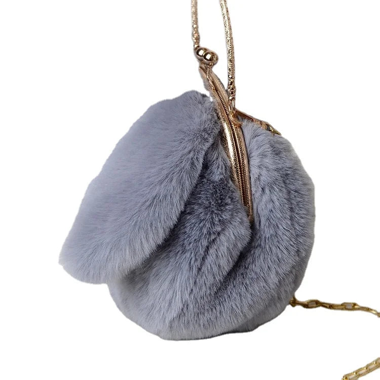Garment Accessory Small Furry Bag Faux Fur Plush Bags Cute Rabbit Ear Handbags Girl Crossbody Bags Accessory Matching With Coat MegaBDM