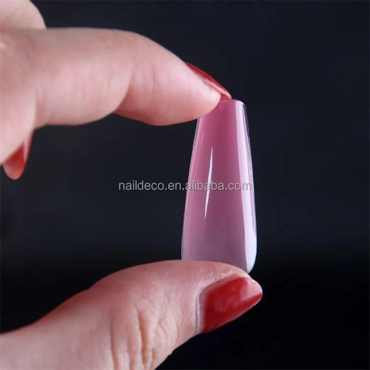Base Nude Color Long Coffin Soak Off Gel X System Press on Full Cover False Nail Tips Wholesale Provider