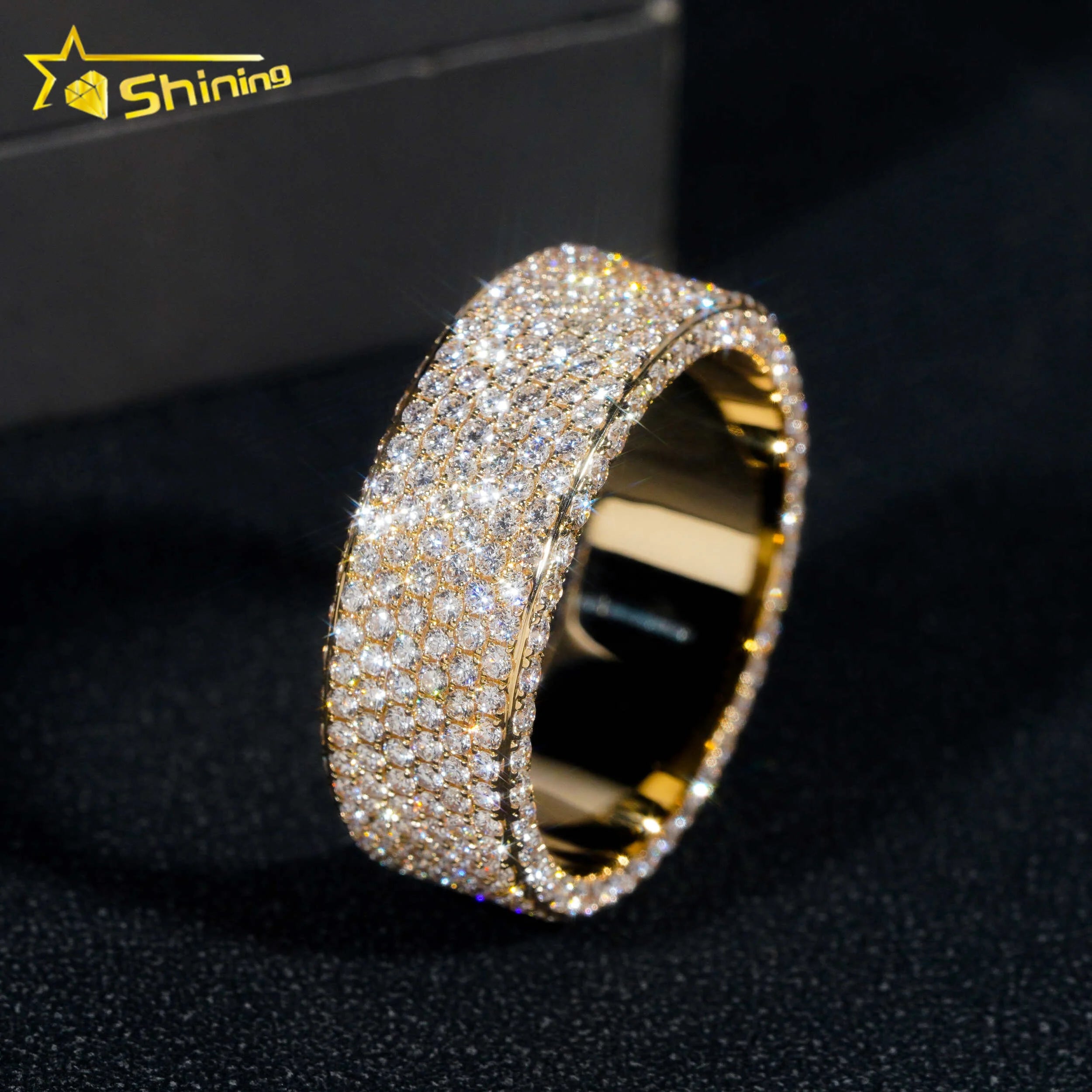 Custom Hip Hop Fine Jewelry Brilliant Real Lab Grown Natural Diamond 10K 14K 18K Gold Engagement Band Full Eternity Ring for Men