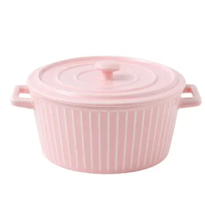 Nordic Style Simple Ceramic Salad Bowl Noodle Bowl Double Ear Bowl With Lid
