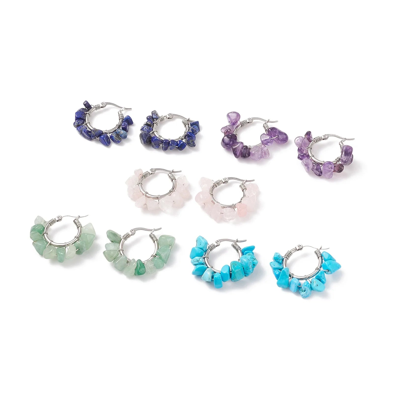 Stainless Steel Natural Crystal Stone Garvel Rose Quartz Amethyst Earrings for Women Jewelry Crystal Earrings