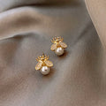 Fashion Mini Cute Insect Little Bee Pearl Stud Earrings Zircon Jewelry Little Honey Bee Pearl Stud Cute Earrings Women Earrings