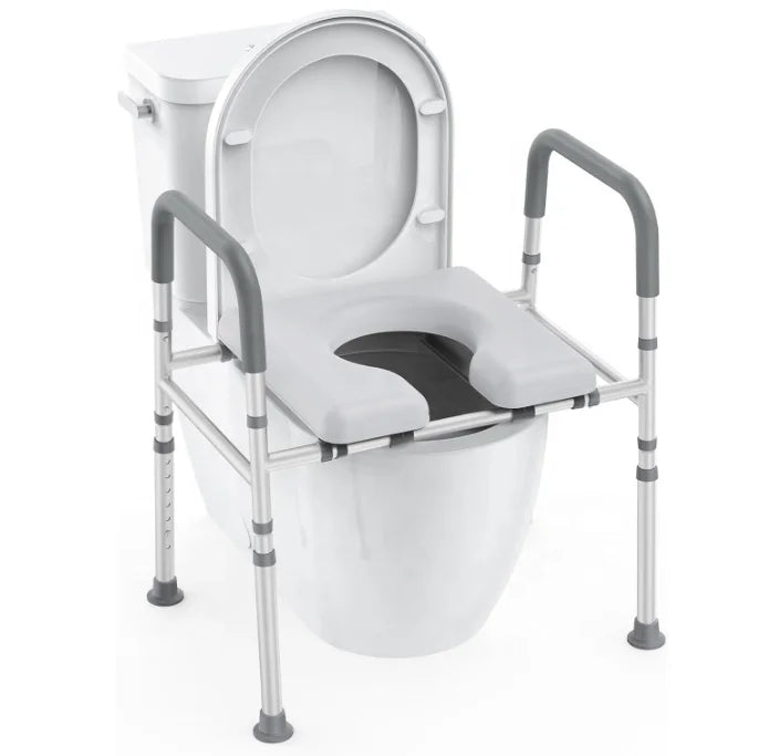 MSMT Raised Toilet Seat Handles Adjustable Elongated Riser Steel Frame 150kg Capacity Portable Foldable Design for Elderly