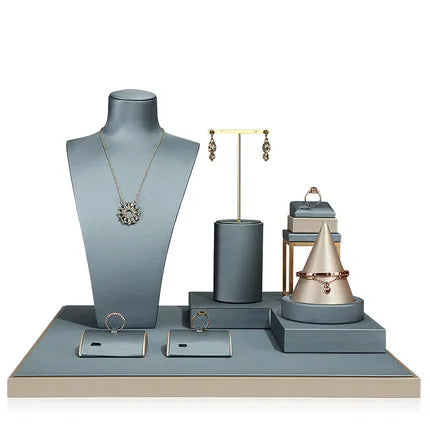 Luxury PU leather jewelry display set rack counter window props ring earrings set jewelry display stands