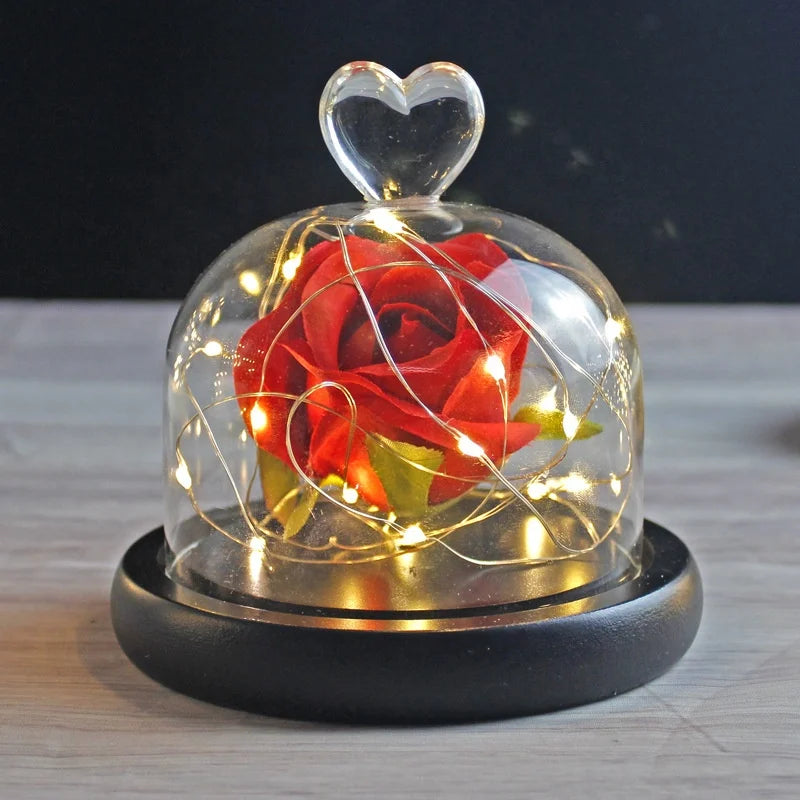 Led Light Bluetooth Wireless Speaker Music Glass Dome With Beech Wood Base for Display Preserved Rose Flower