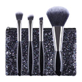 Portable Short Handle Eyeshadow Eyebrow Brush Beauty Tools Pebble Mini Trumpet 4pcs Makeup Brush Set with Cosmetic Bag
