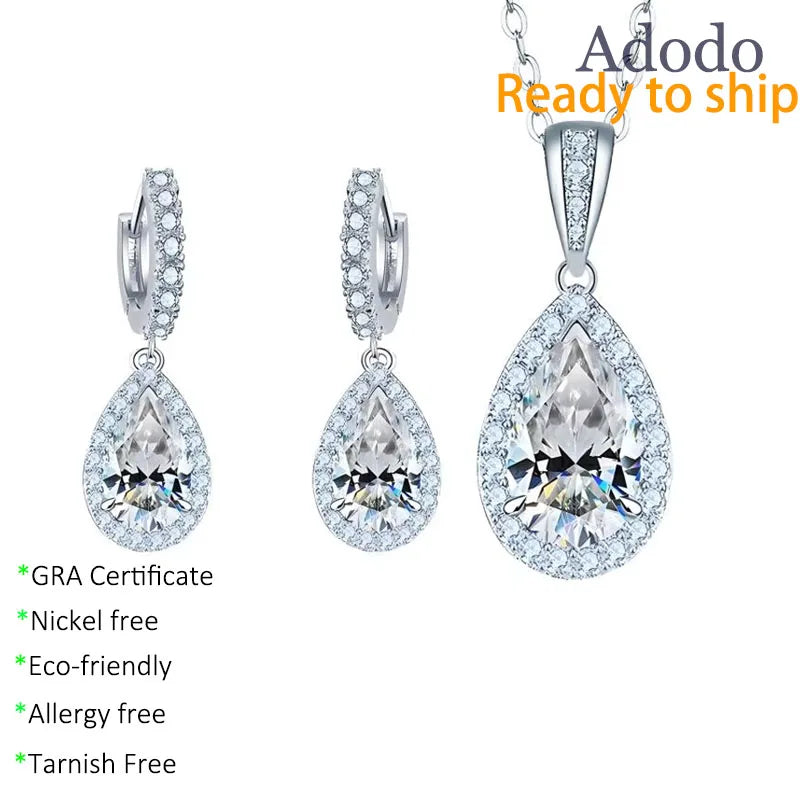 Spanish Bear Jewelry 925 Silver Waterdrop Pear Cut Diamond 1ct Vvs GRA Moissanite Earring Necklace Jewellery Set with logo