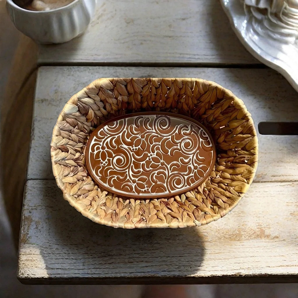 Newly Eco-Friendly Custom Bread Baskets Serving Terracotta Heating Plate Cookware Design Dessert Tray Bohemian Style Plant