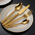 New Flatware Set 430 Stainless Steel Threaded Handles Knives Forks Spoons Gold Cutlery Set for Wedding Silverware