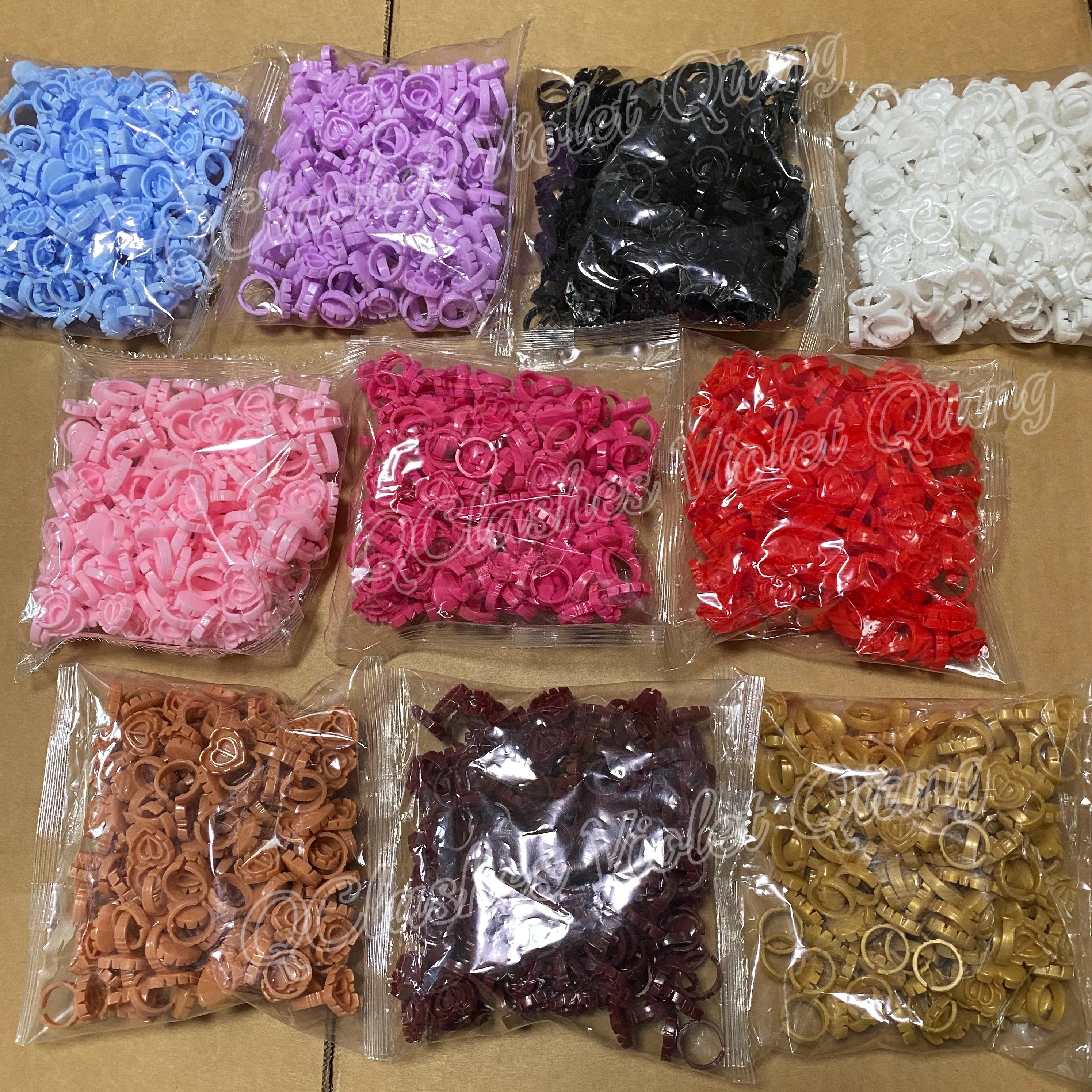 Wholesale Black Red Purple Heart Shape Easy Fan Glue Ring Lash Blooming Disposable Lash Glue Rings for Eyelash Extensions