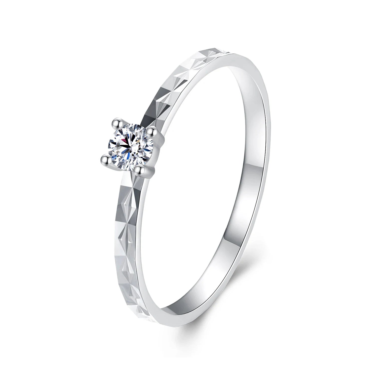 925 Sterling Silver Round Cut Moissanite Diamond Engagement Ring for Women White Gold Plated Wedding Band Promise Rings