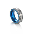 Men Male Domed Brushed Silver Blue Stripe Tungsten Steel Rings