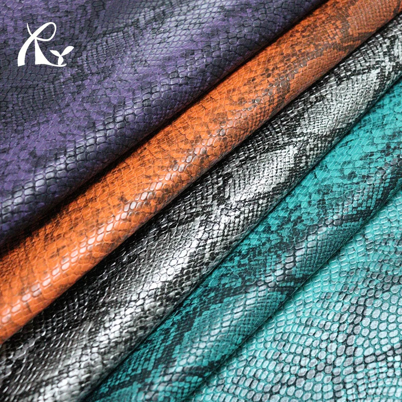 0.9mm Snake Patterned PU Leather Wear-Resistant Stretch Synthetic Leather for Shoes Bags Suitcases Costumes