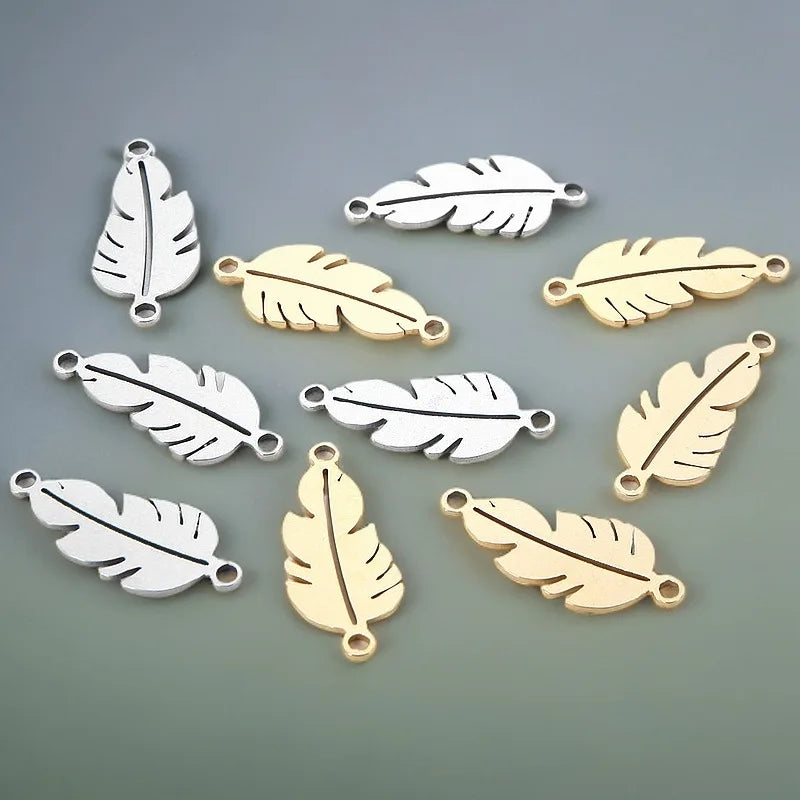 Stainless Steel Leaves Ginkgo Leaf Feather Coconut tree pineapple Pendant Necklace Earrings Double Hole Connection beads